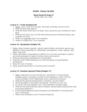 Botany test 3 Study guide (this thursday) - Study Guide for Exam III ...