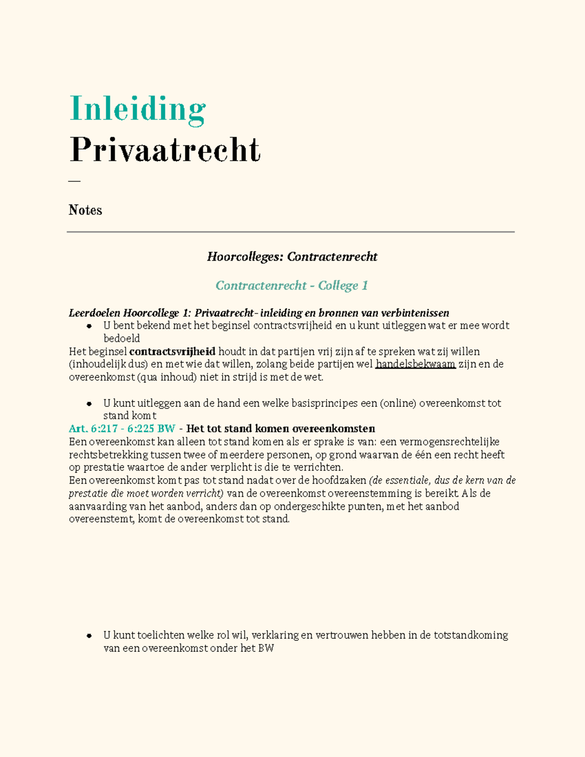 Samenvatting Leerdoelen Leerjaar 1 Inleiding Privaatrecht - Inleiding ...