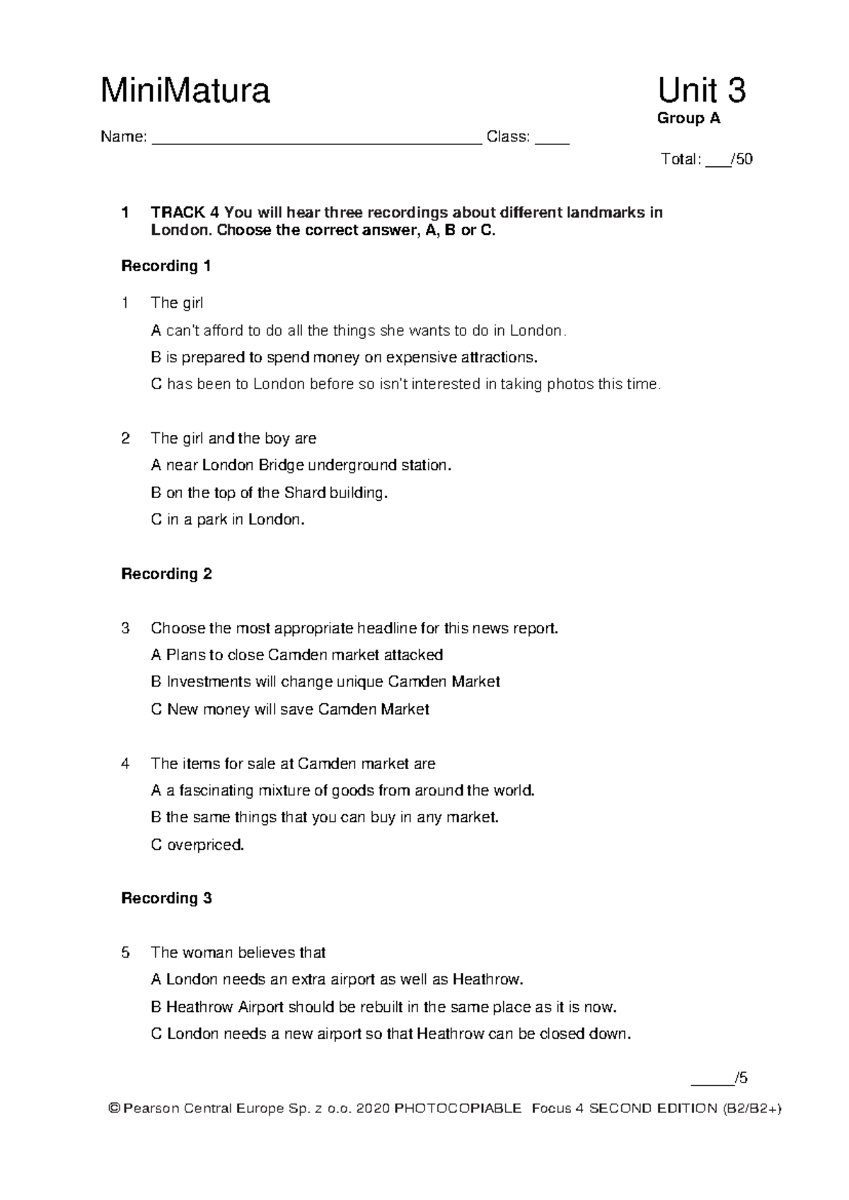 Mini Matura Unit3 Group A 1kol - Group A Name