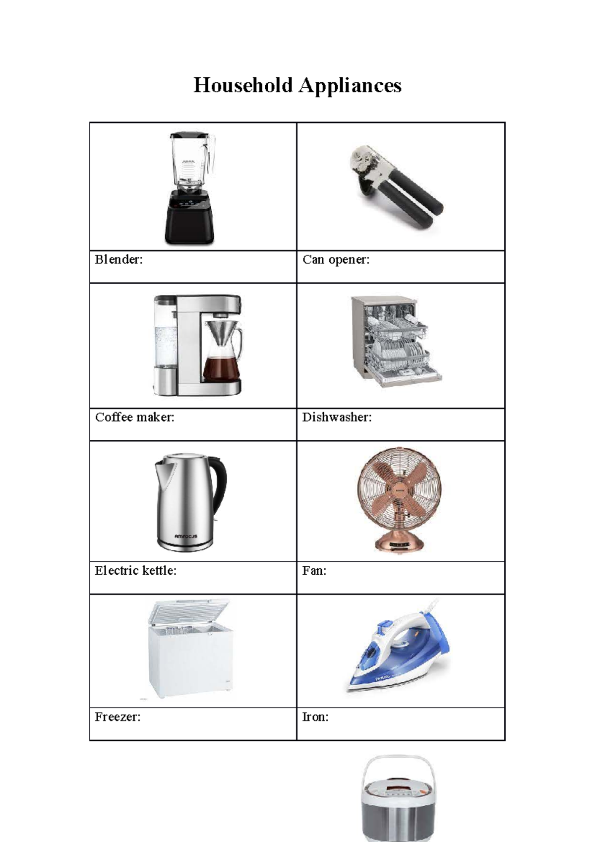 Household Appliances Worksheet - Household Appliances Blender: Can ...