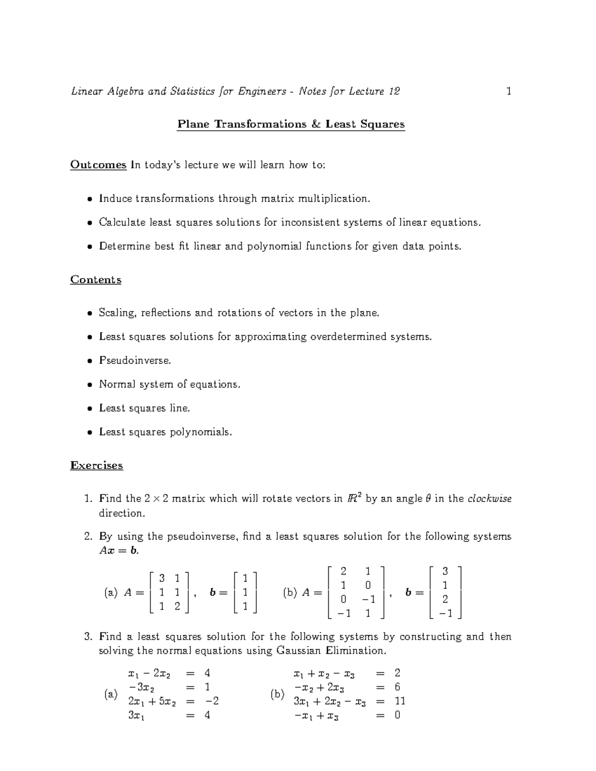 Notes for Lecture 12 - Plane Transformations & Least Squares ...