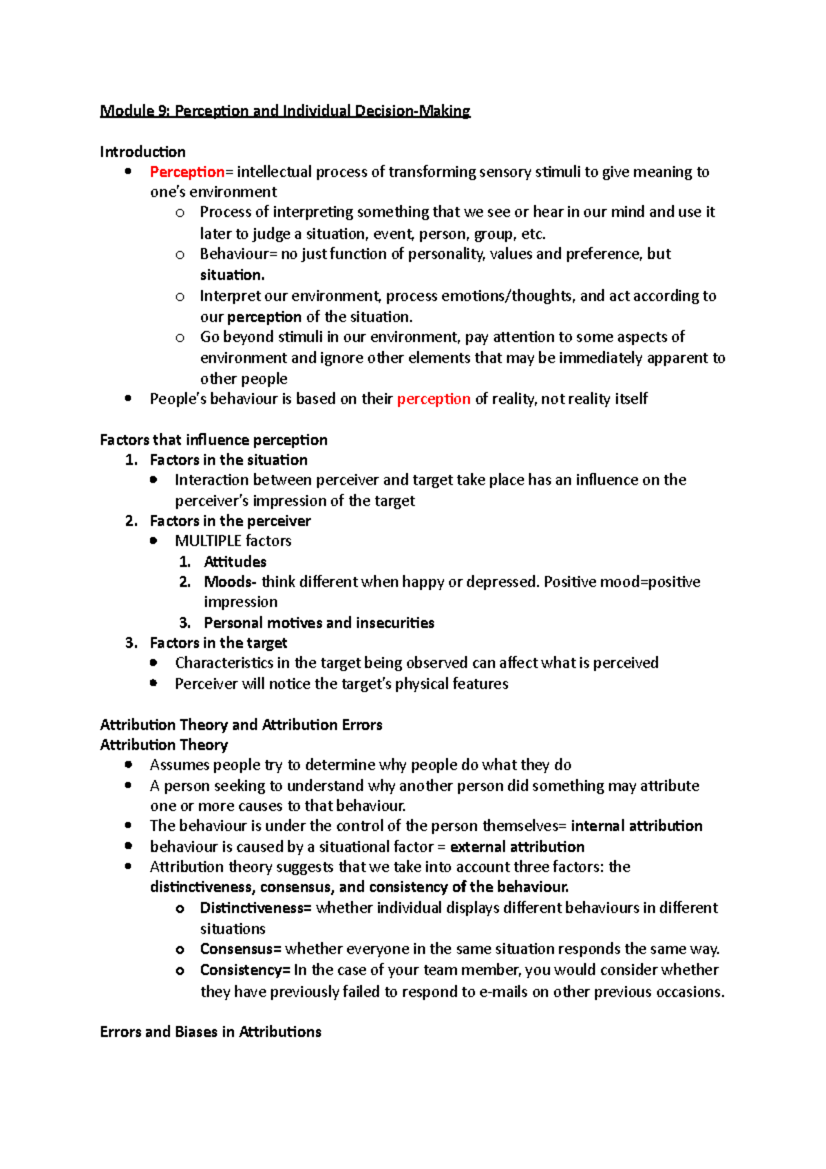 Week 9- perception and individual decision-making - Module 9 ...