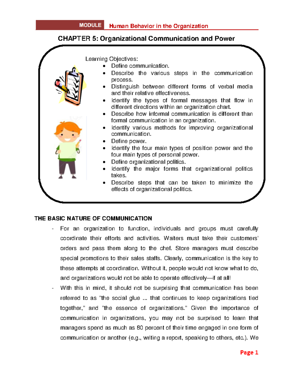 Chapter 5 - Organizational Communication and Power - CHAPTER 5 ...