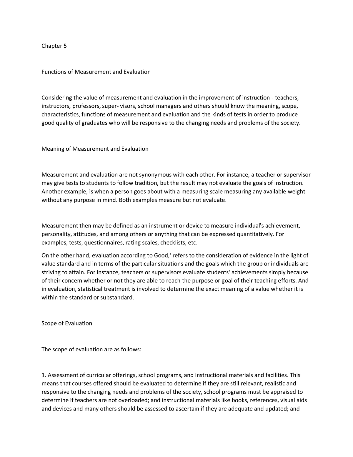 Chapter 5 Research - Chapter 5 Functions of Measurement and Evaluation ...