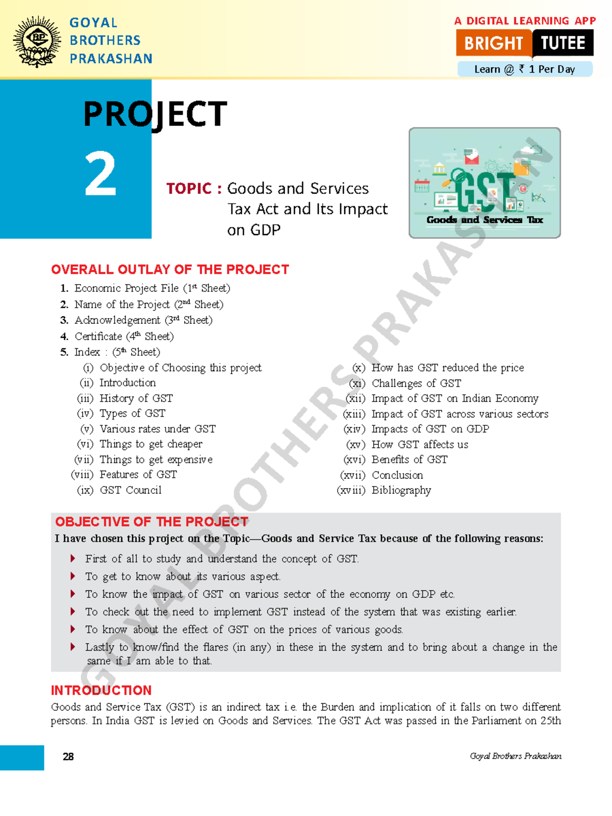 Gst Project Eco 28 Goyal Brothers Prakashan 2 Project Topic Goods And Services Tax Act And