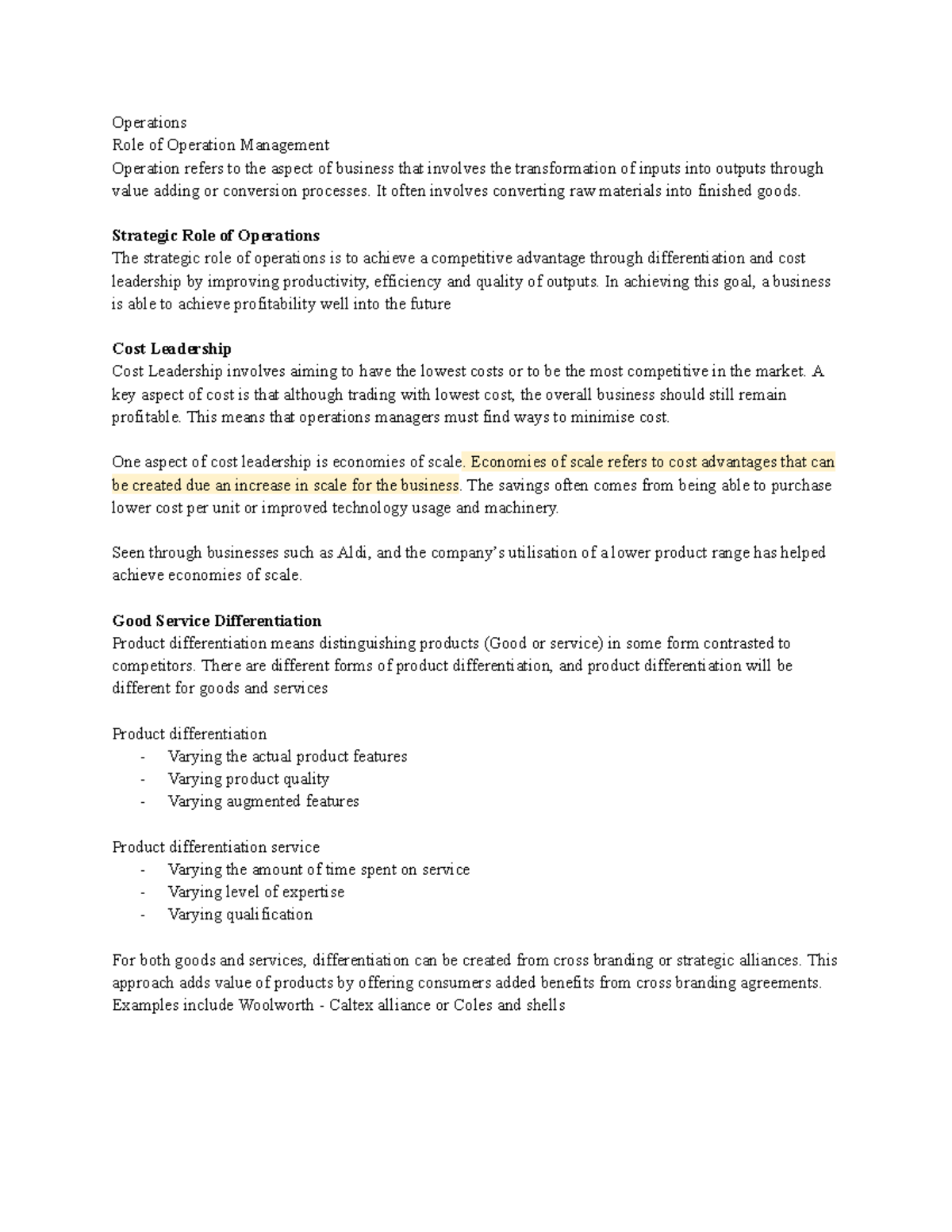 Operations - HSC notes - Operations Role of Operation Management ...