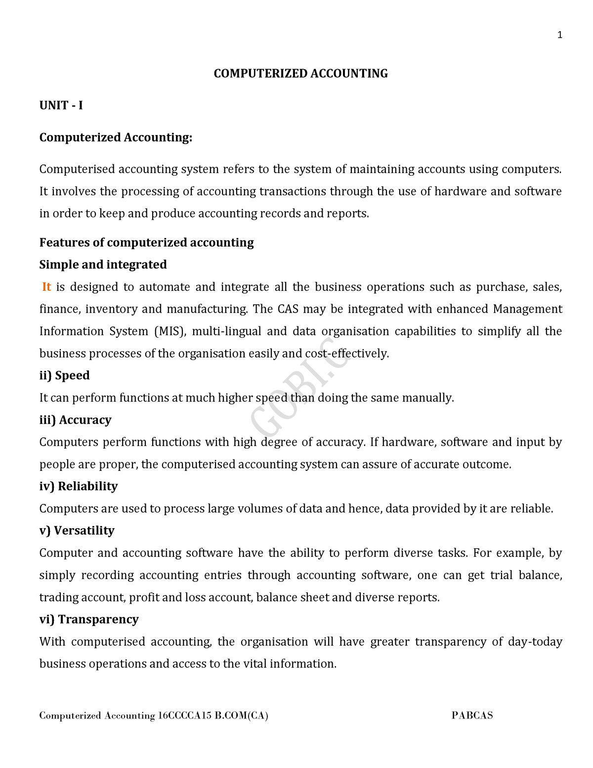 UNIT 1 to 5 All in one notes for you - COMPUTERIZED ACCOUNTING UNIT - I ...