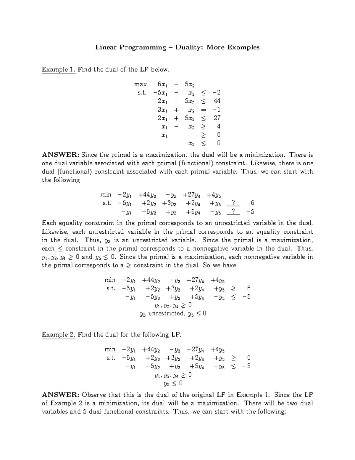 615Mod3Examples - Solving the dual of a linear program - Linear ...