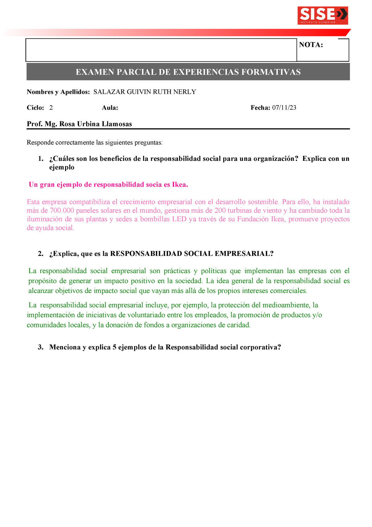 Examen Parcialde Experiencias Formativas - EXAMEN PARCIAL DE ...