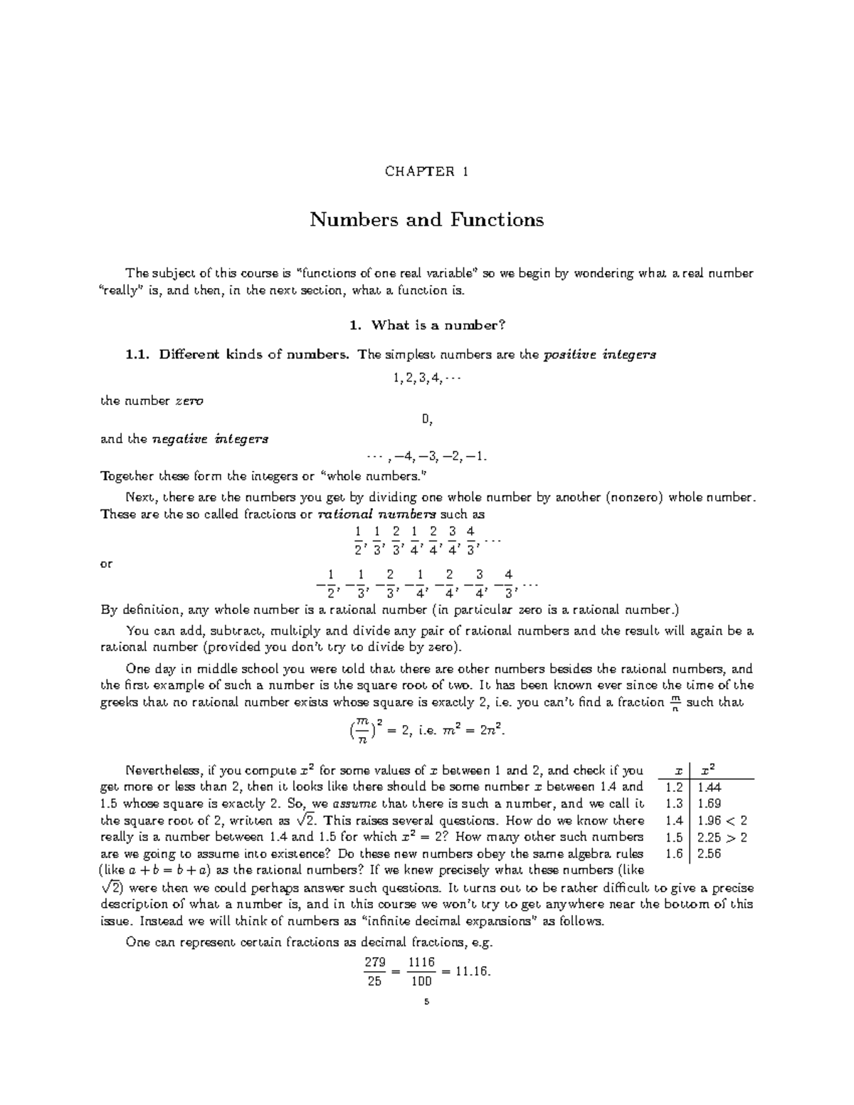 Free221 - Lecture notes - CHAPTER 1 Numbers and Functions The subject ...