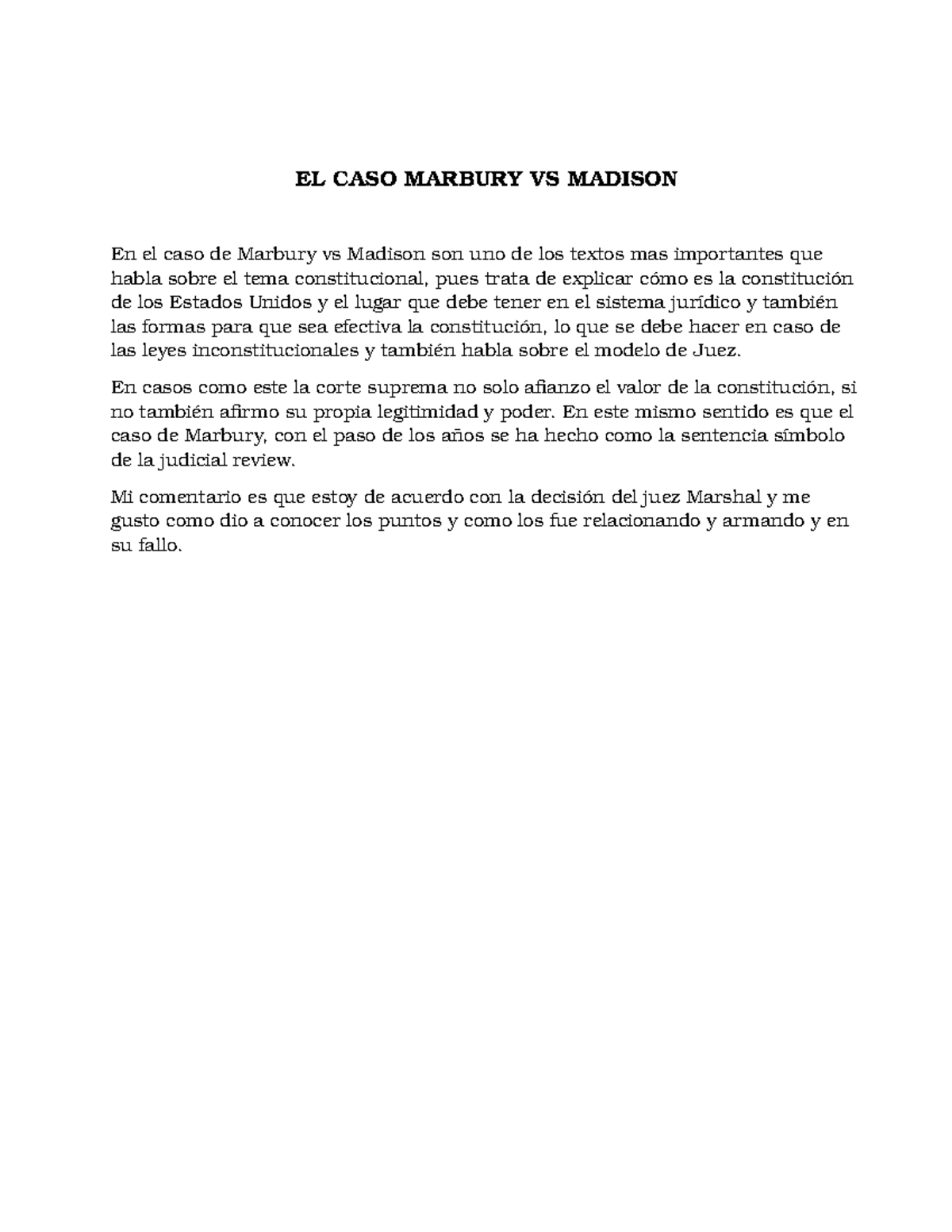 EL CASO Marbury VS Madison - EL CASO MARBURY VS MADISON En el caso de ...
