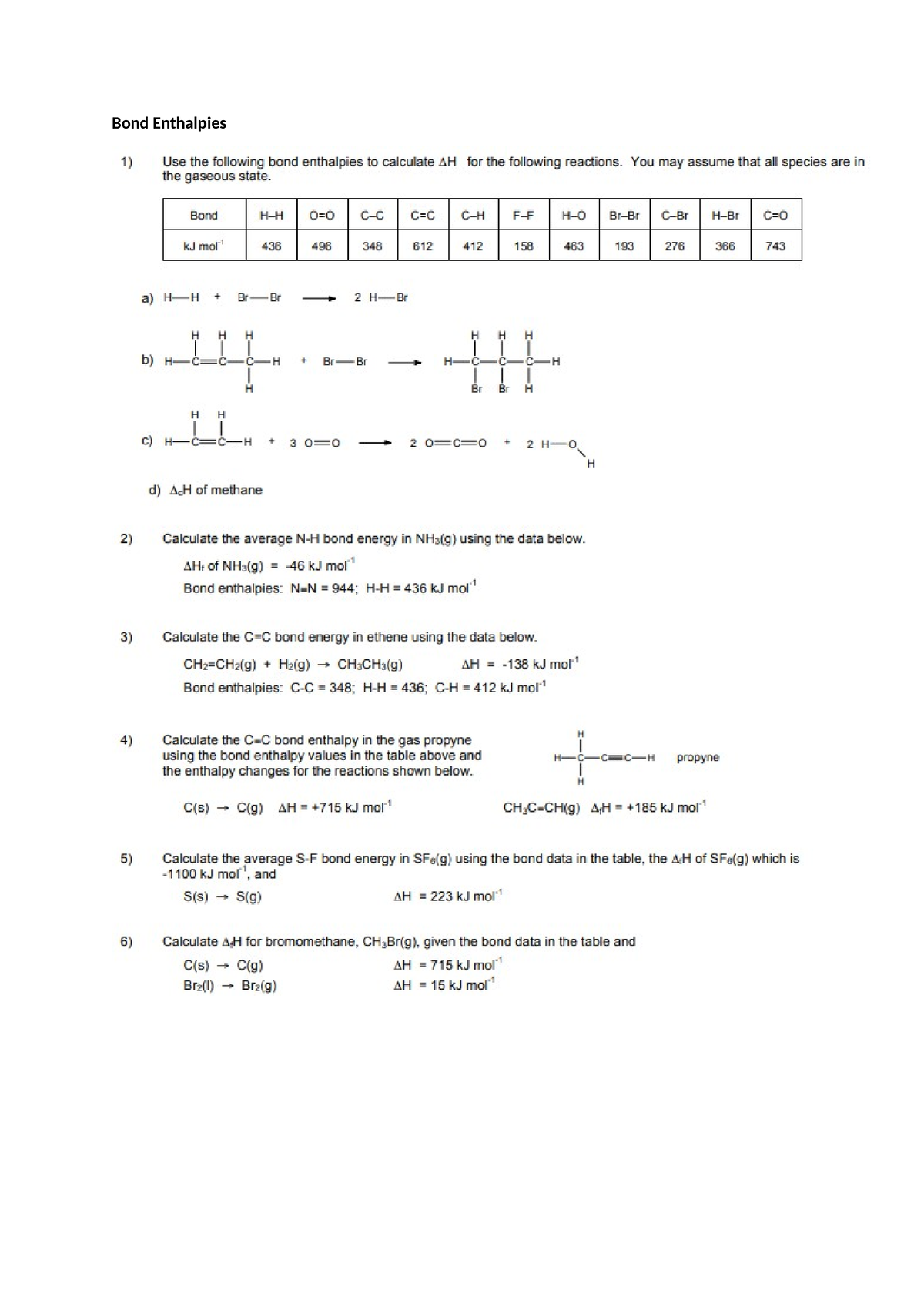 Bond Enthalpies - Studocu