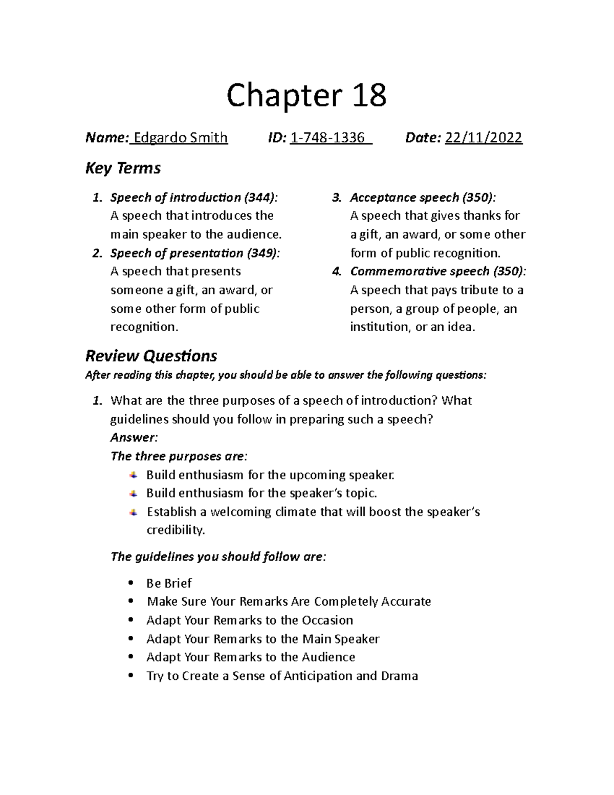 Chapter 18-Edgardo Smith - Chapter 18 Name: Edgardo Smith ID: 1-748 ...