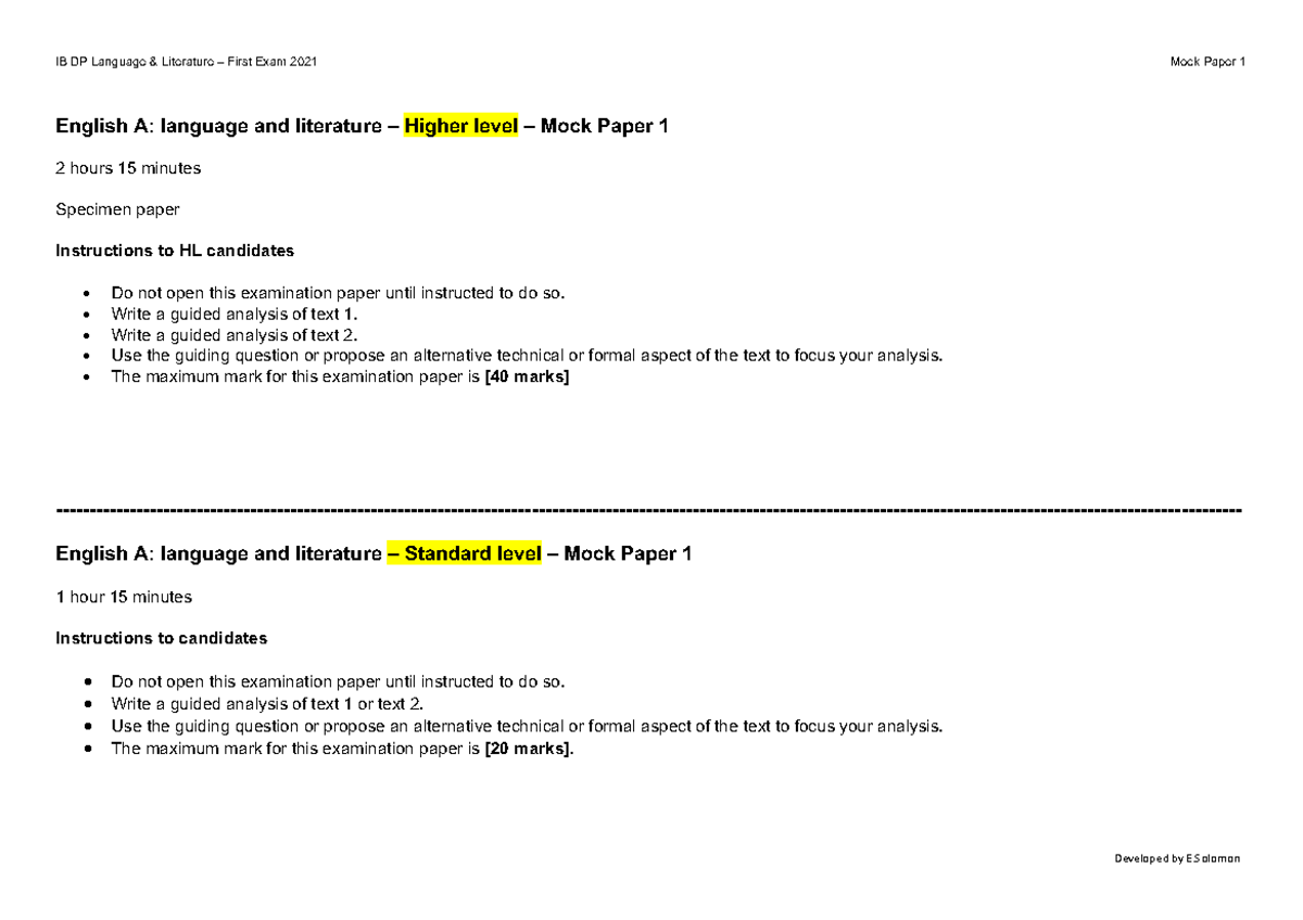 English-a Ll Prac-paper-1 Eso - English A: Language And Literature ...