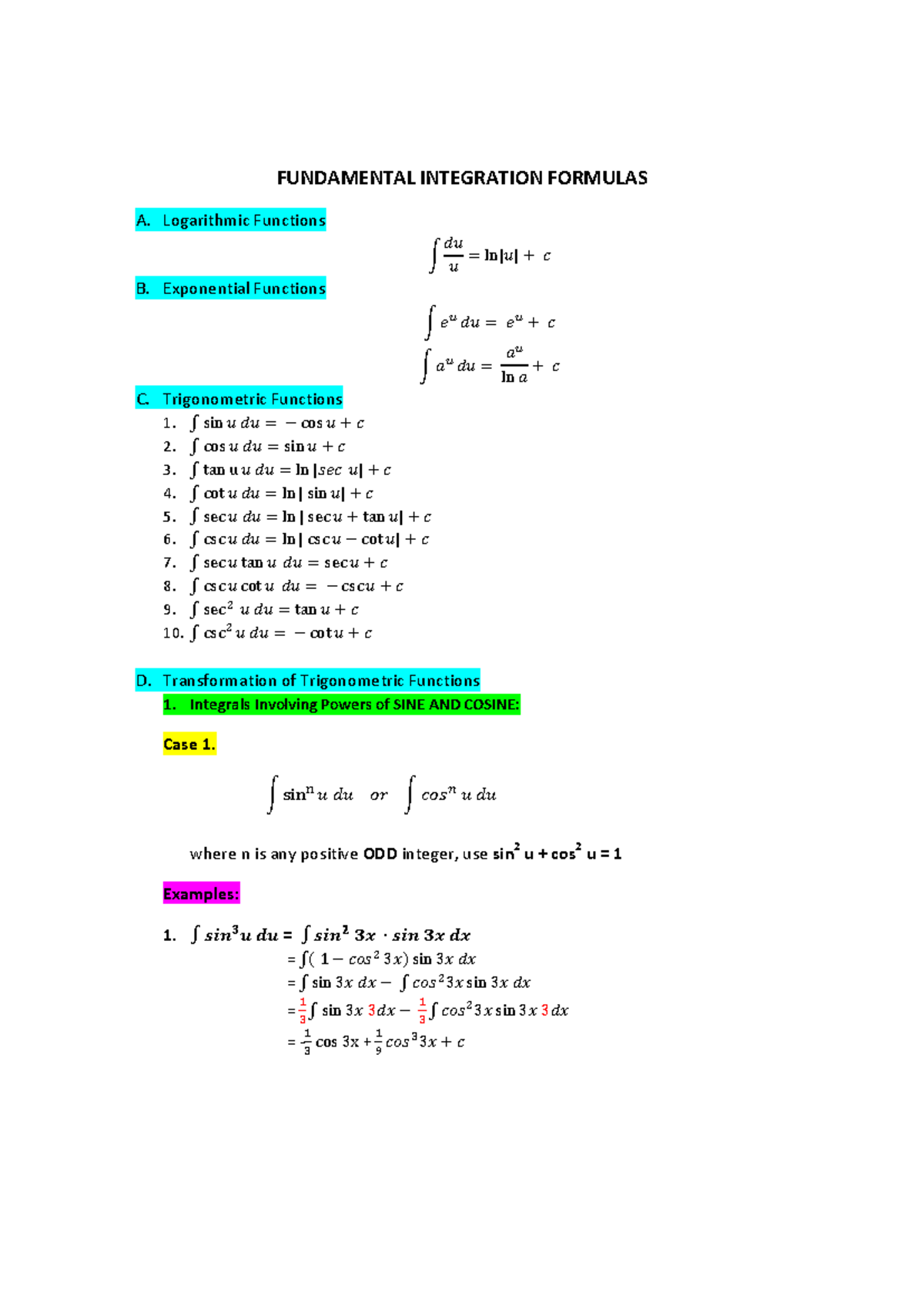 FIF-EMAT0203 - Fundamental Integration Formulas - FUNDAMENTAL ...