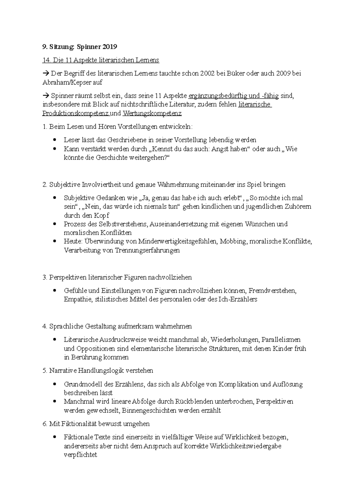 11 Aspekte Literarischen Lernens Spinner Pdf Zusammenfassung Märchen - Teil III - 9. Sitzung: Spinner 2019 Die 11