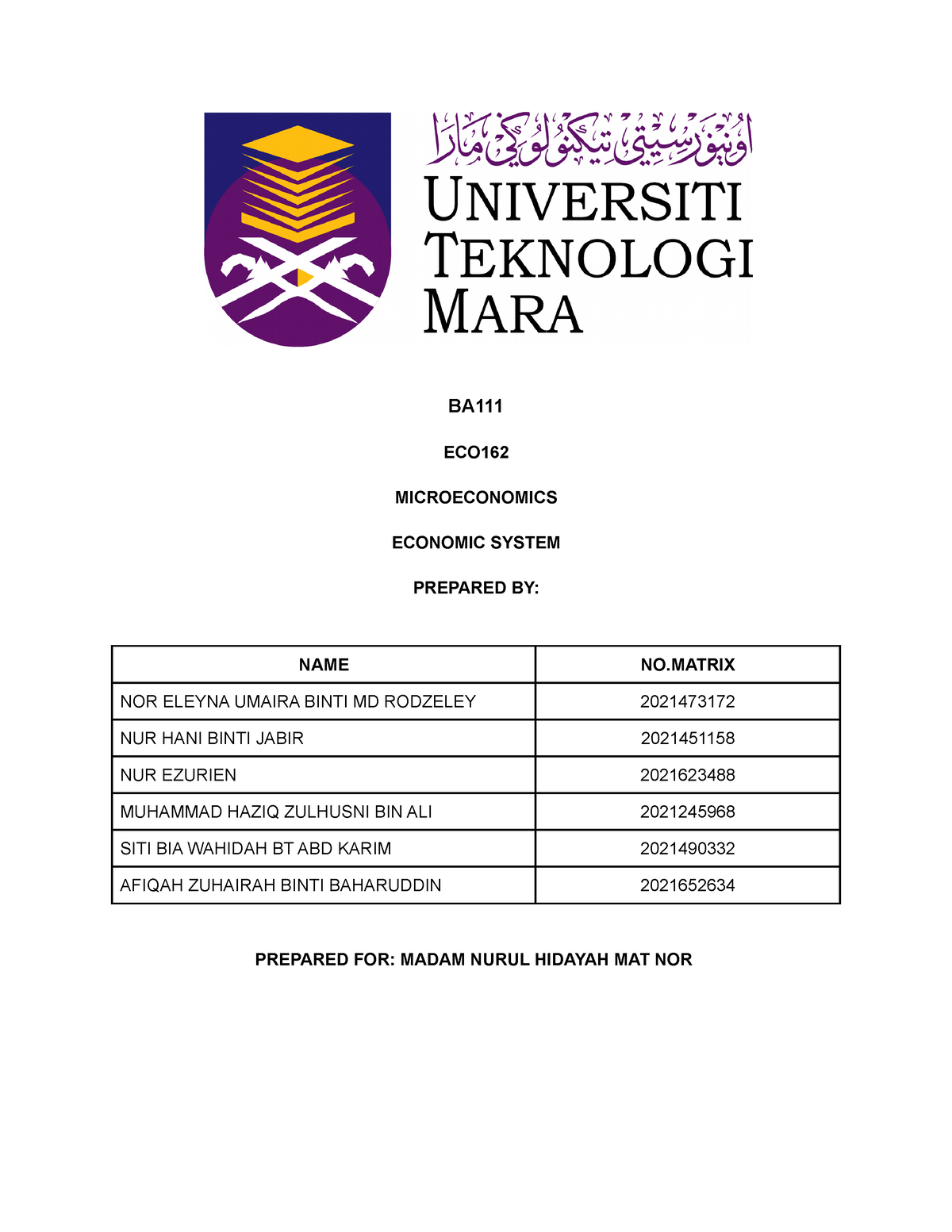 contoh assignment microeconomics uitm