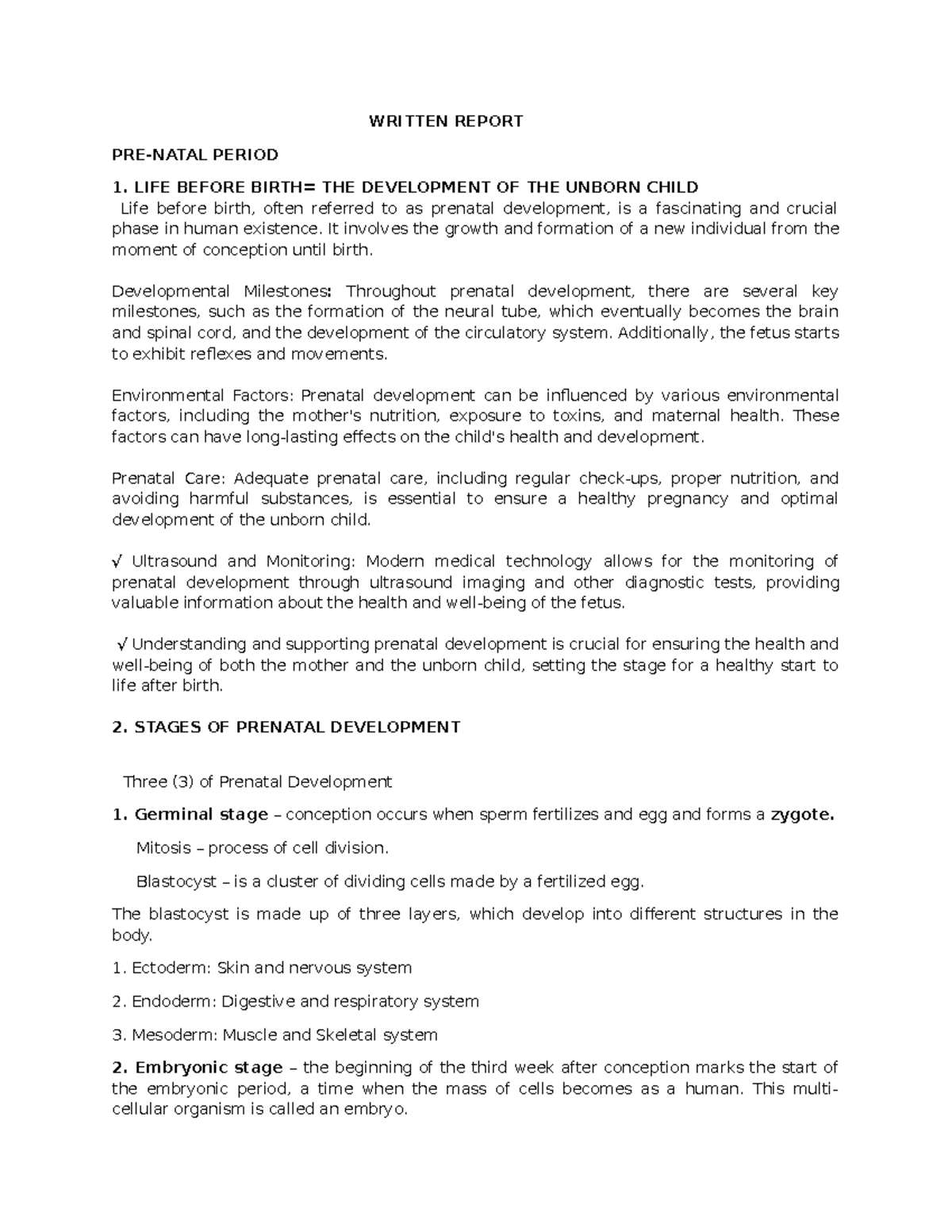 Written Report - Practice Notes - WRITTEN REPORT PRE-NATAL PERIOD 1 ...