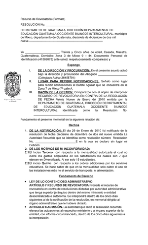 Recurso de Revocatoria (Moroni - Formato sin datos) - Recurso de Revocatoria  (Formato) RESOLUCION - Studocu