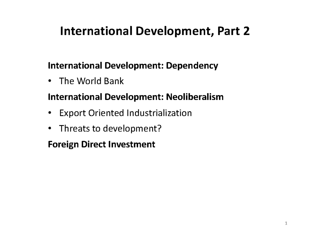 Lecture Notes 12.7 - International Development, Part 2 International ...