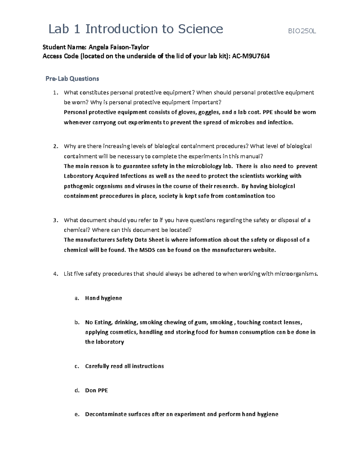 Micro Lab 1 - Student Name: Angela Faison-Taylor Access Code (located ...