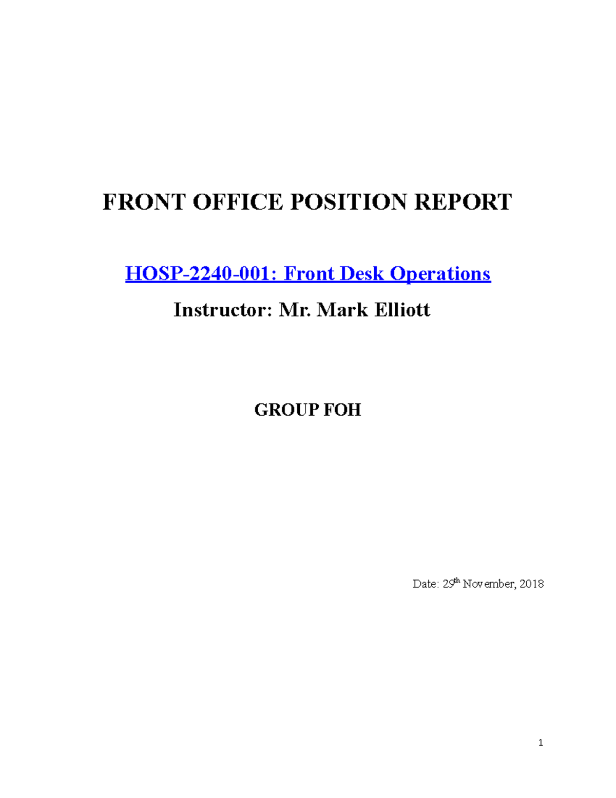 FD report Grade B FRONT OFFICE POSITION REPORT HOSP2240001