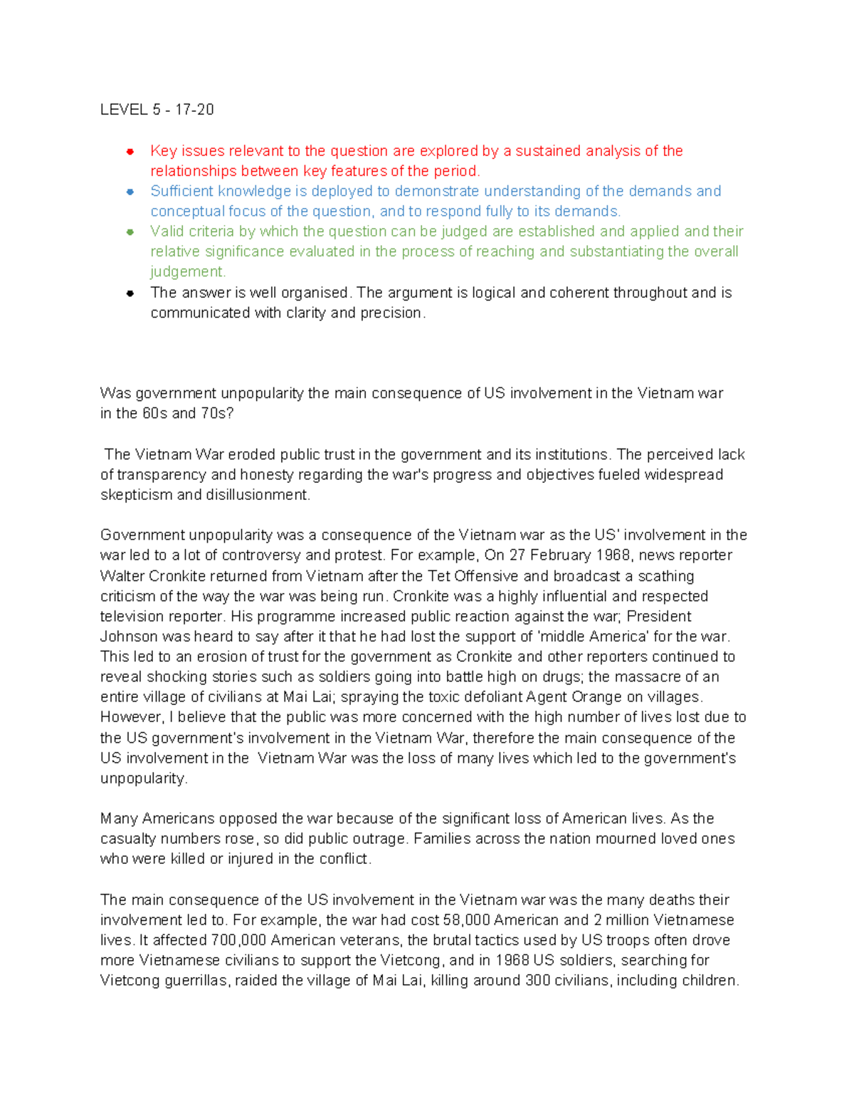 Level 5 - 17-20 - essays from previous years - LEVEL 5 - 17- Key issues ...