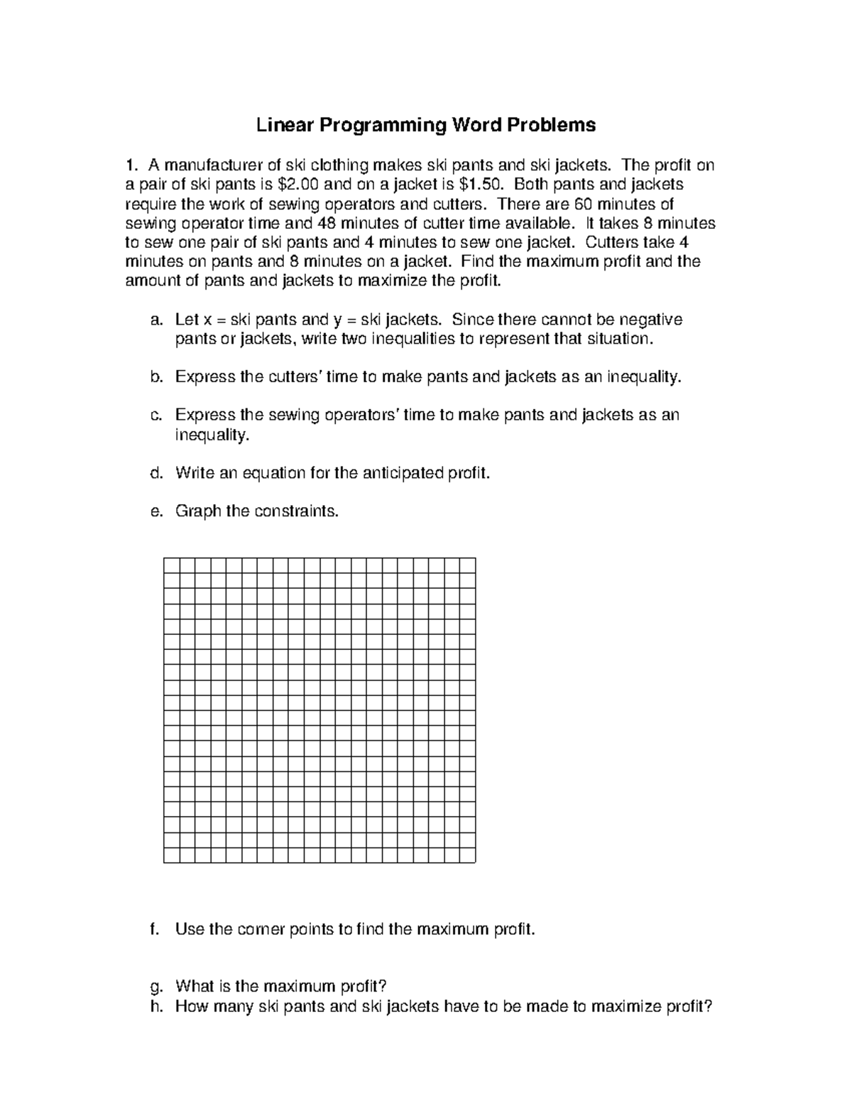 Linear Programming Word Problems 1 - The profit on a pair of ski pants ...