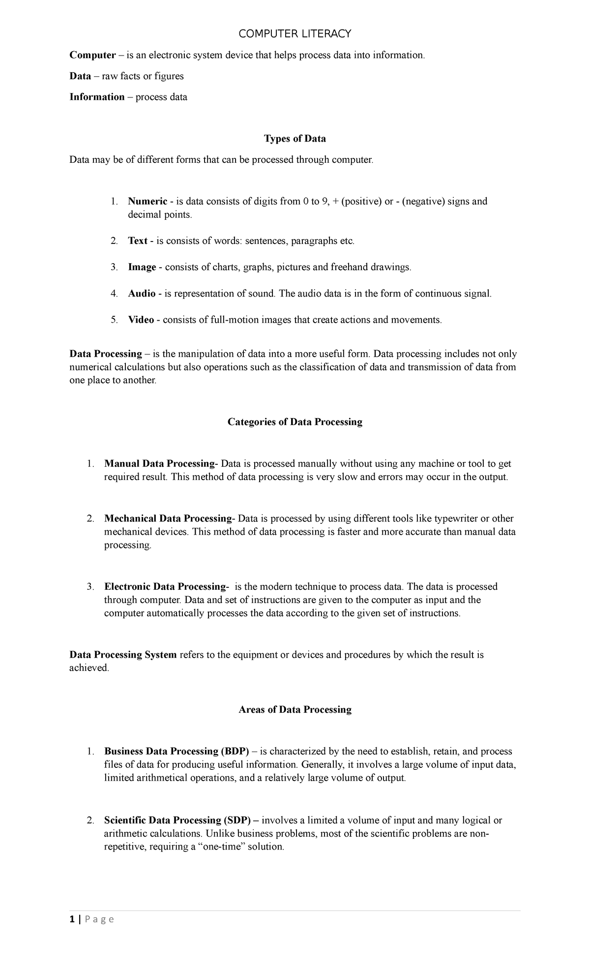 Computer Literacy - COMPUTER LITERACY Computer – is an electronic ...