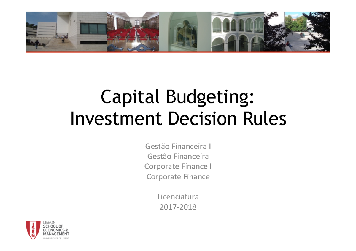 Sessao 6Investment Decision Rules - Capital Budgeting: Investment ...