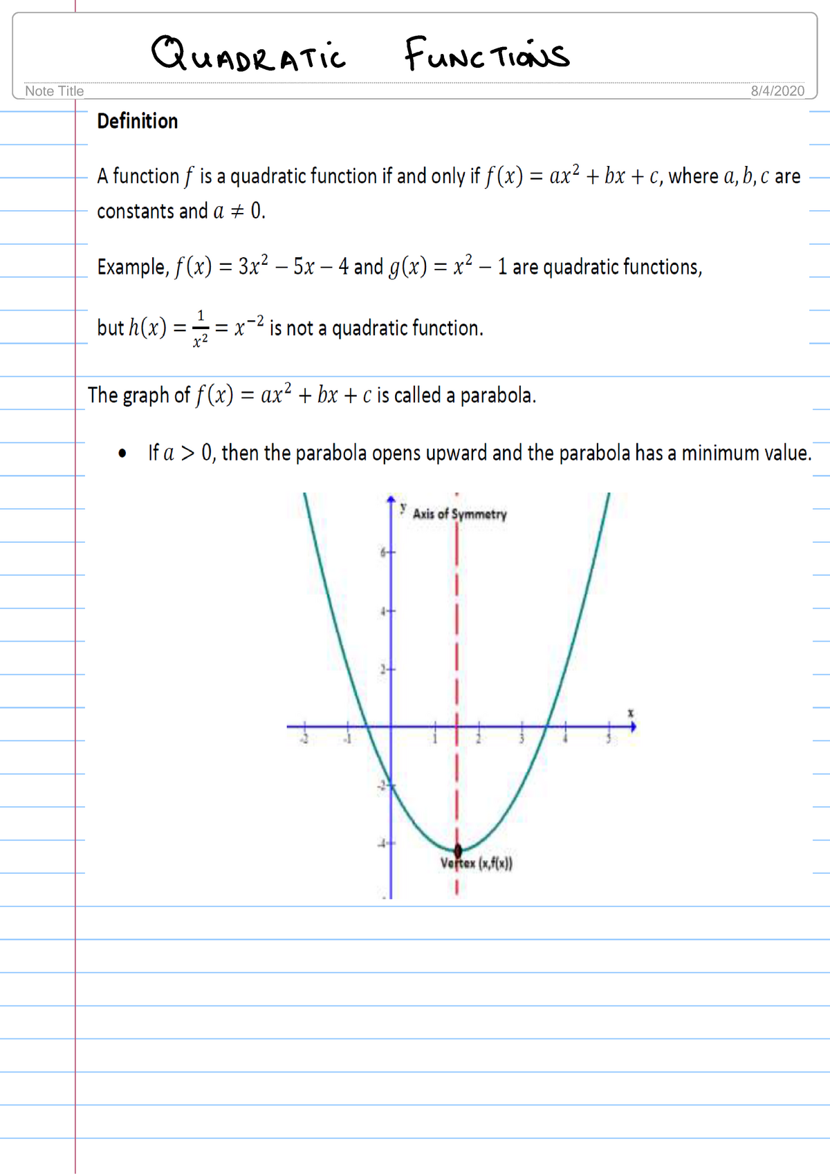 Lecture 6 - Quadratic Functions - MAM126 - UWC - Studocu