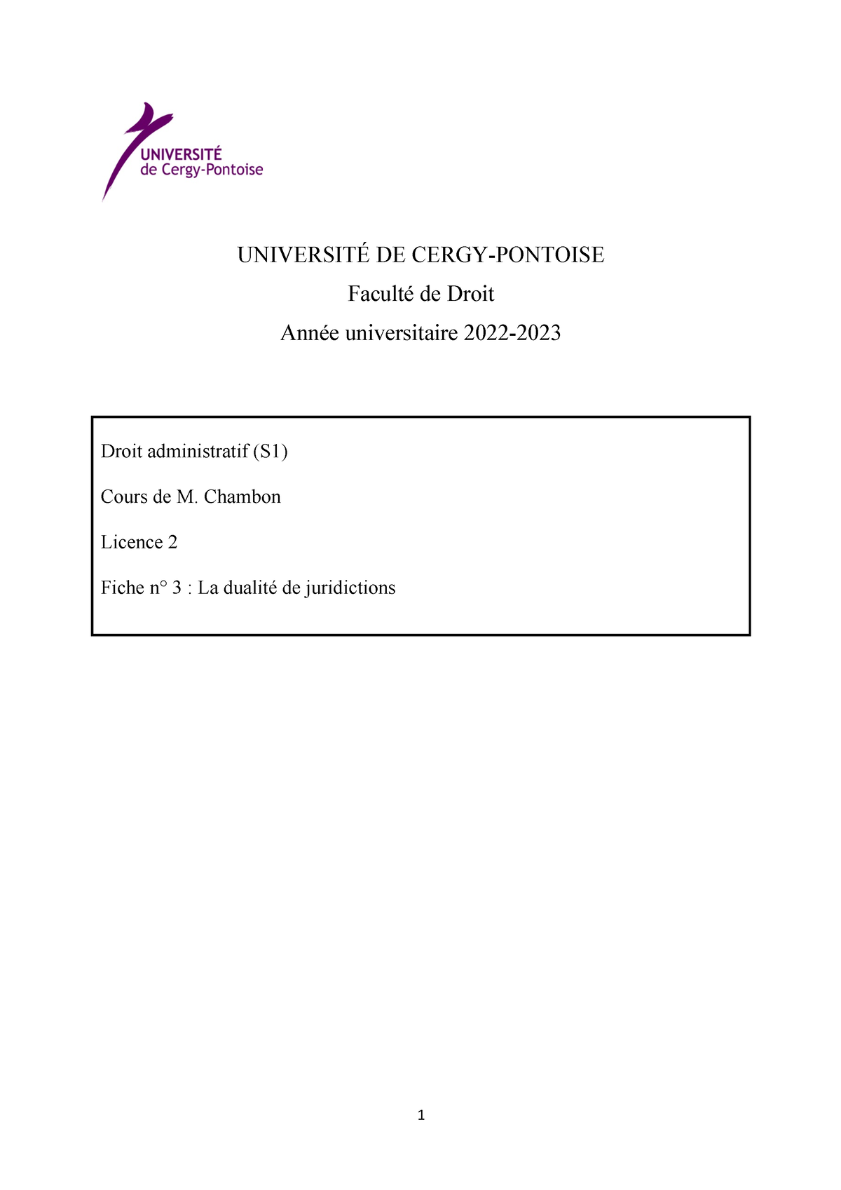 Fiche 3 - TD Droit Administratif - UNIVERSITÉ DE CERGY-PONTOISE Faculté ...