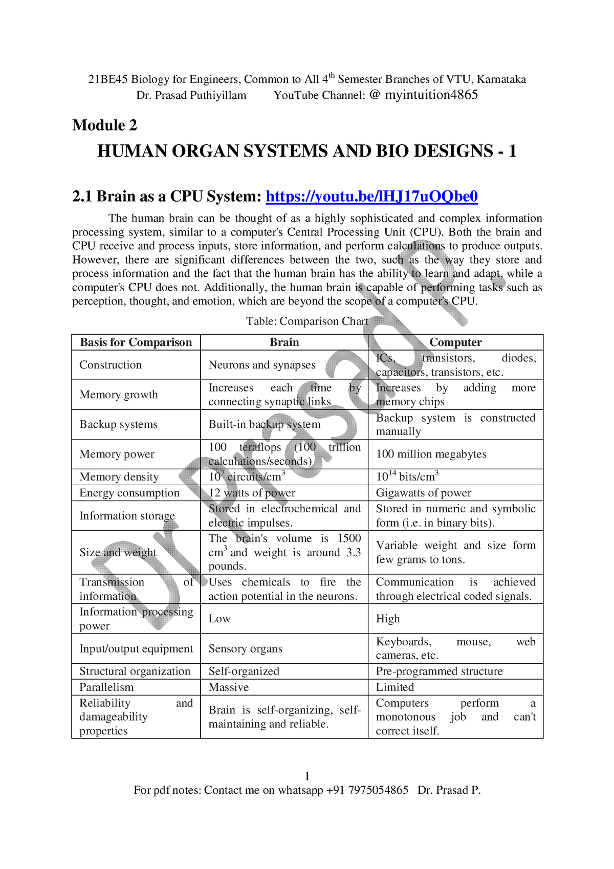 Module 2 21BE45 Biology For Engineers 30 Pages - 21BE45 Biology For ...