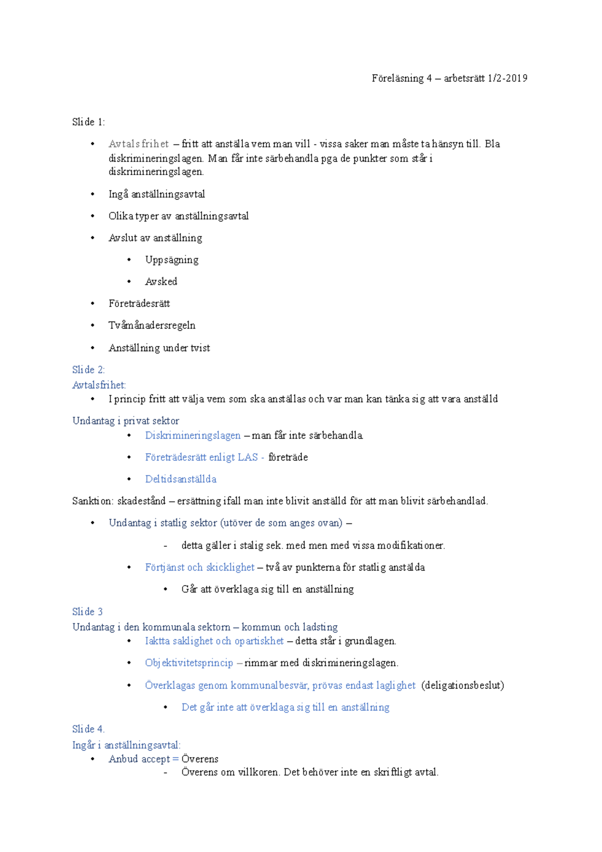 Föreläsning 4, Arbetsrätt - Föreläsning 4 – Arbetsrätt 1/2-2019 Slide 1 ...