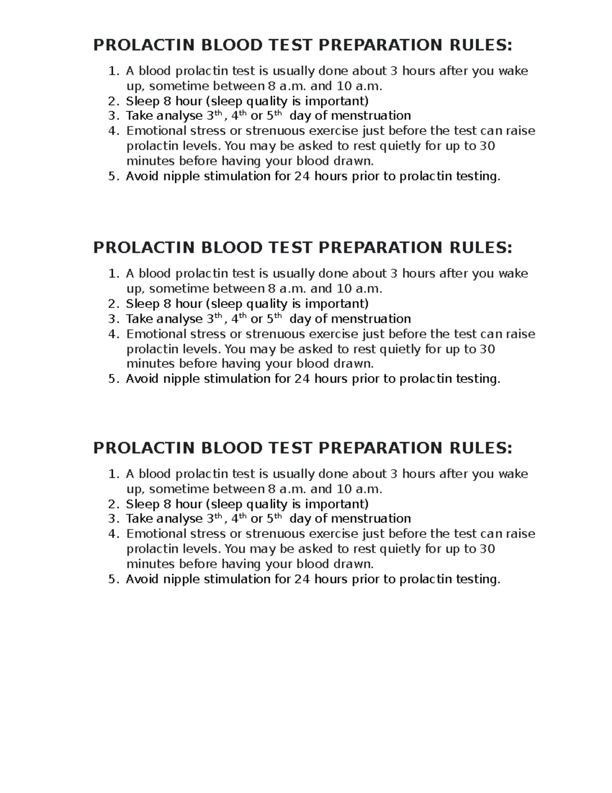 Prolactin Blood TEST Preparation Rules PROLACTIN BLOOD TEST