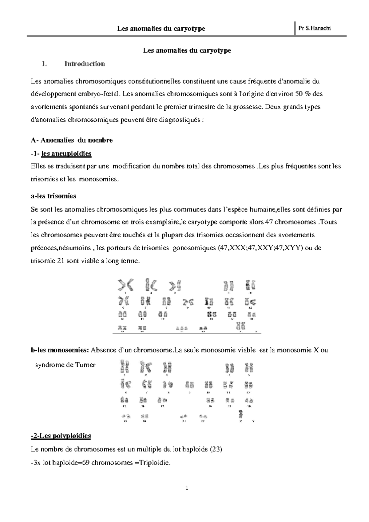 Les anomalies du caryotype - Introduction Les anomalies chromosomiques ...