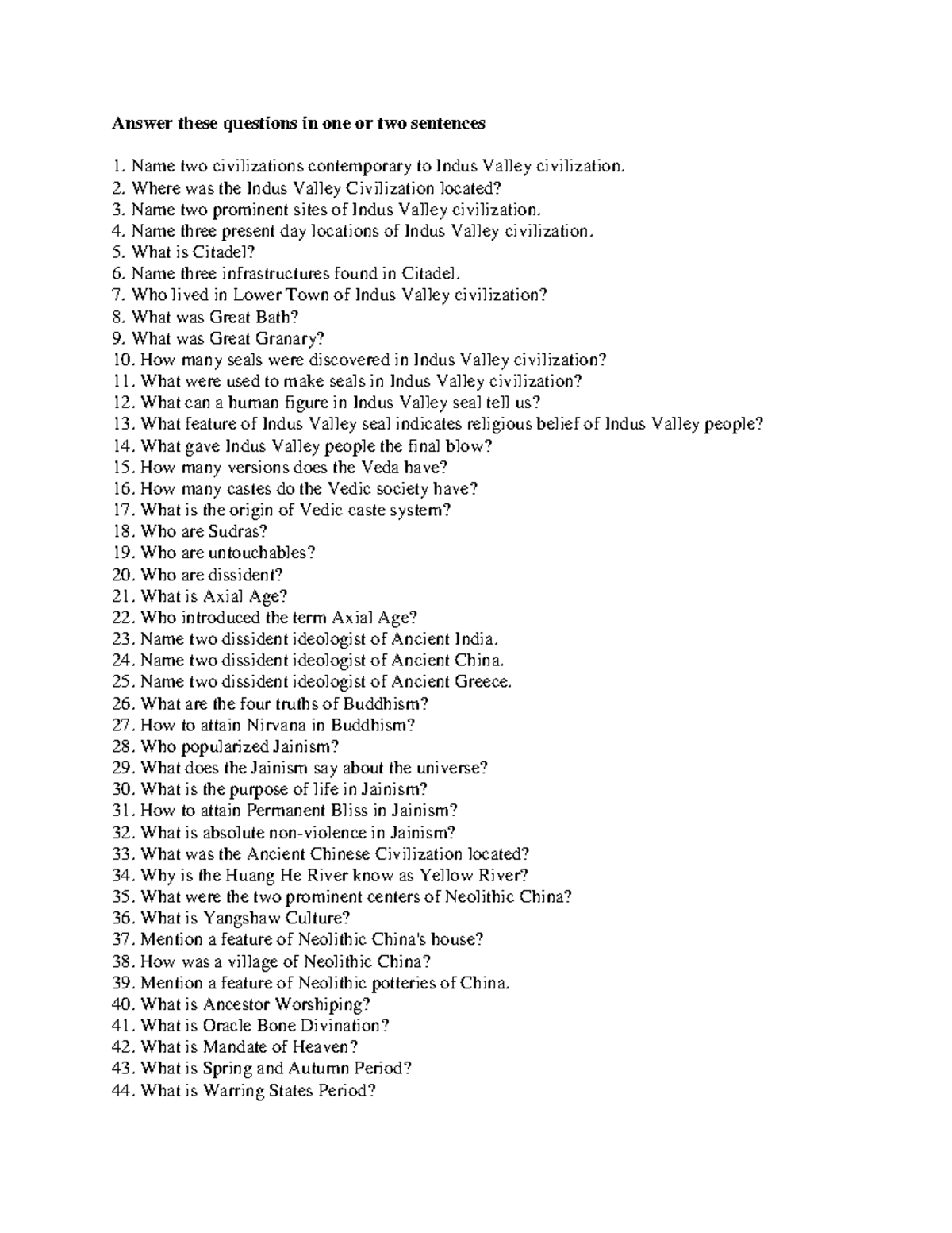 HIS102 Midterm QB - Helpful - Answer these questions in one or two ...