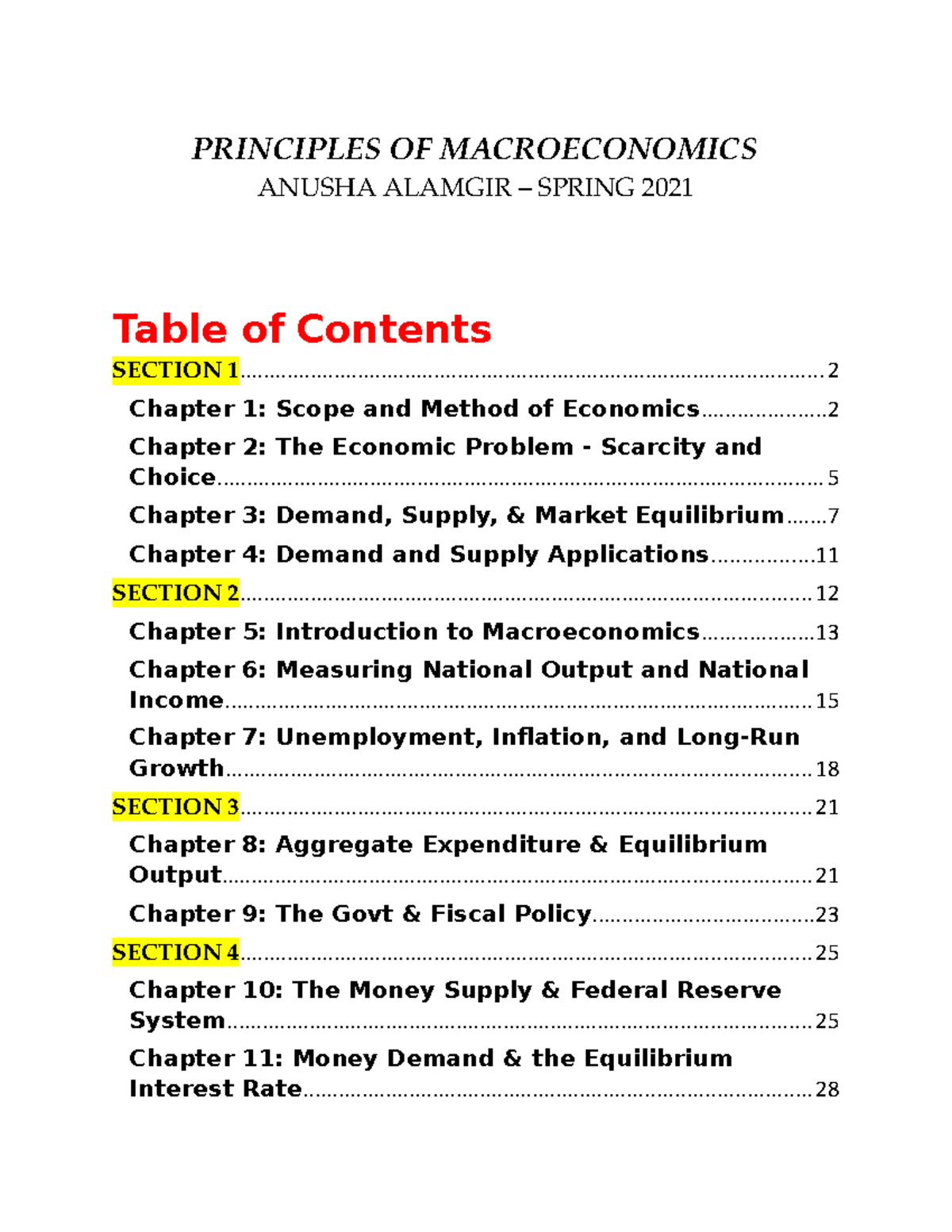 ECON 2301 Notes - Luba Ketsler, UTD - PRINCIPLES OF MACROECONOMICS ...