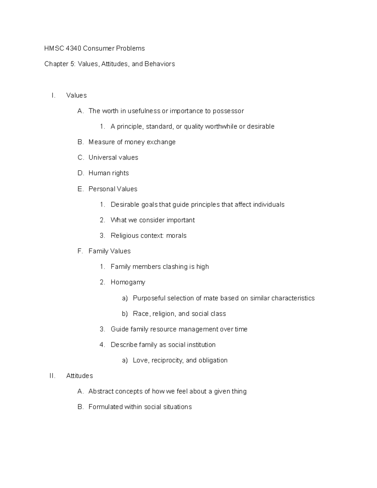 Chapter 5: Values, Attitudes, and Behaviors - HMSC 4340 Consumer ...