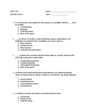 SOCI 1101 Exam 4 FALL 2021 - SOCI 1101 Name ...