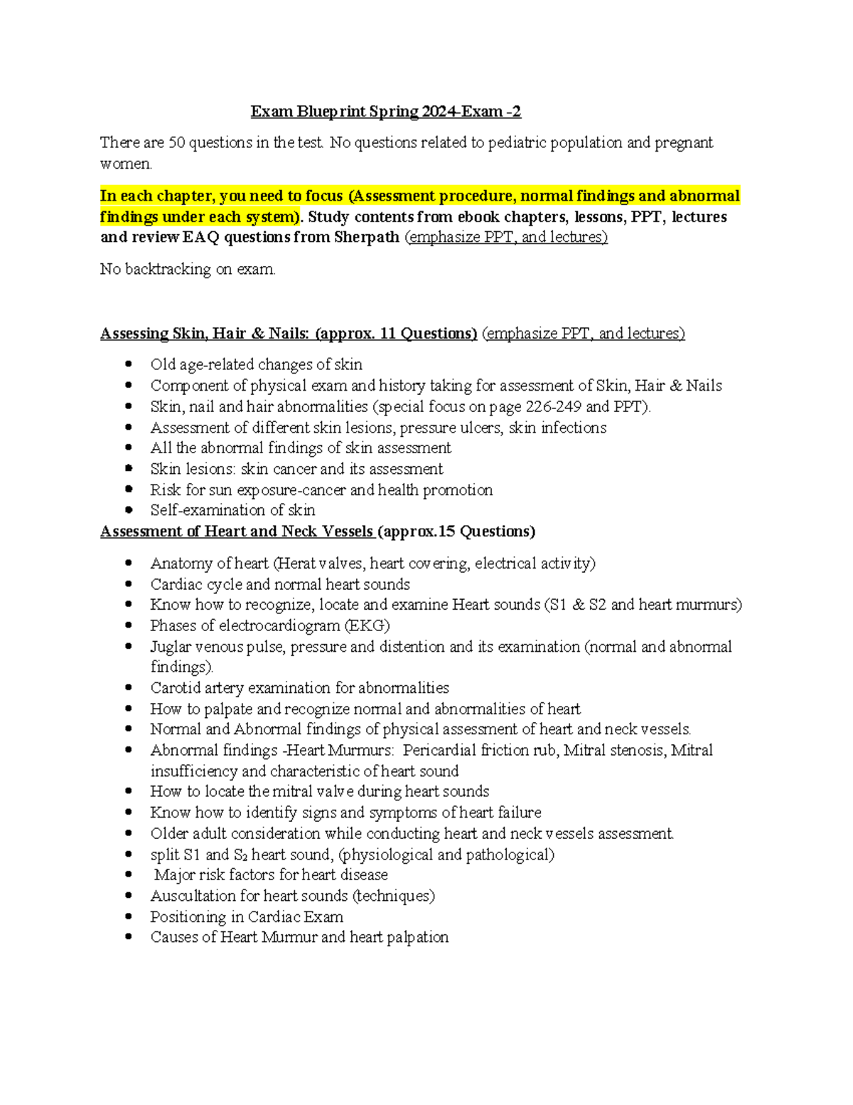 Exam Blueprint spring 2024 Exam-2 - No questions related to pediatric ...
