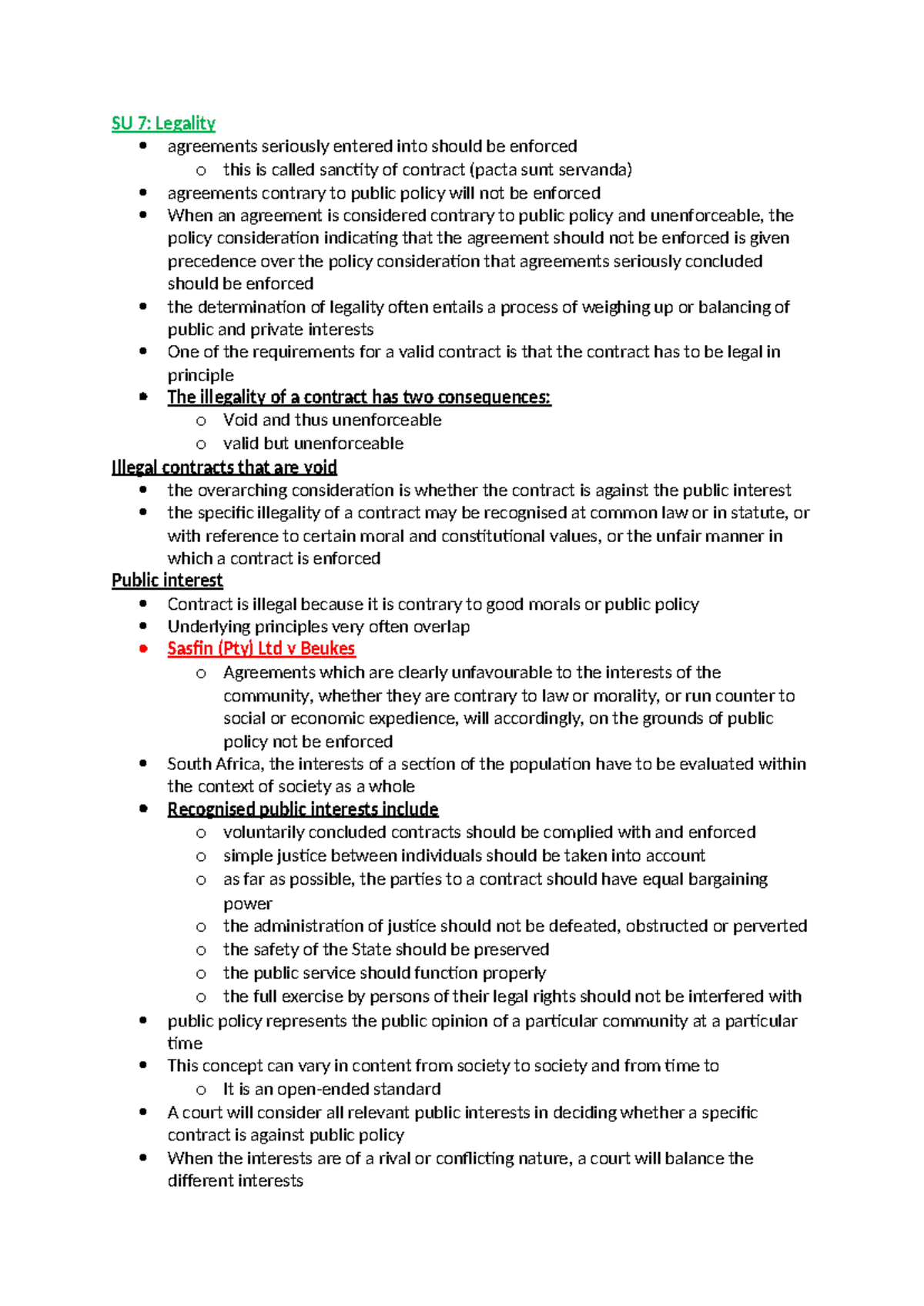SU 7 IURI 373 - Summary Contract Law - SU 7: Legality agreements ...