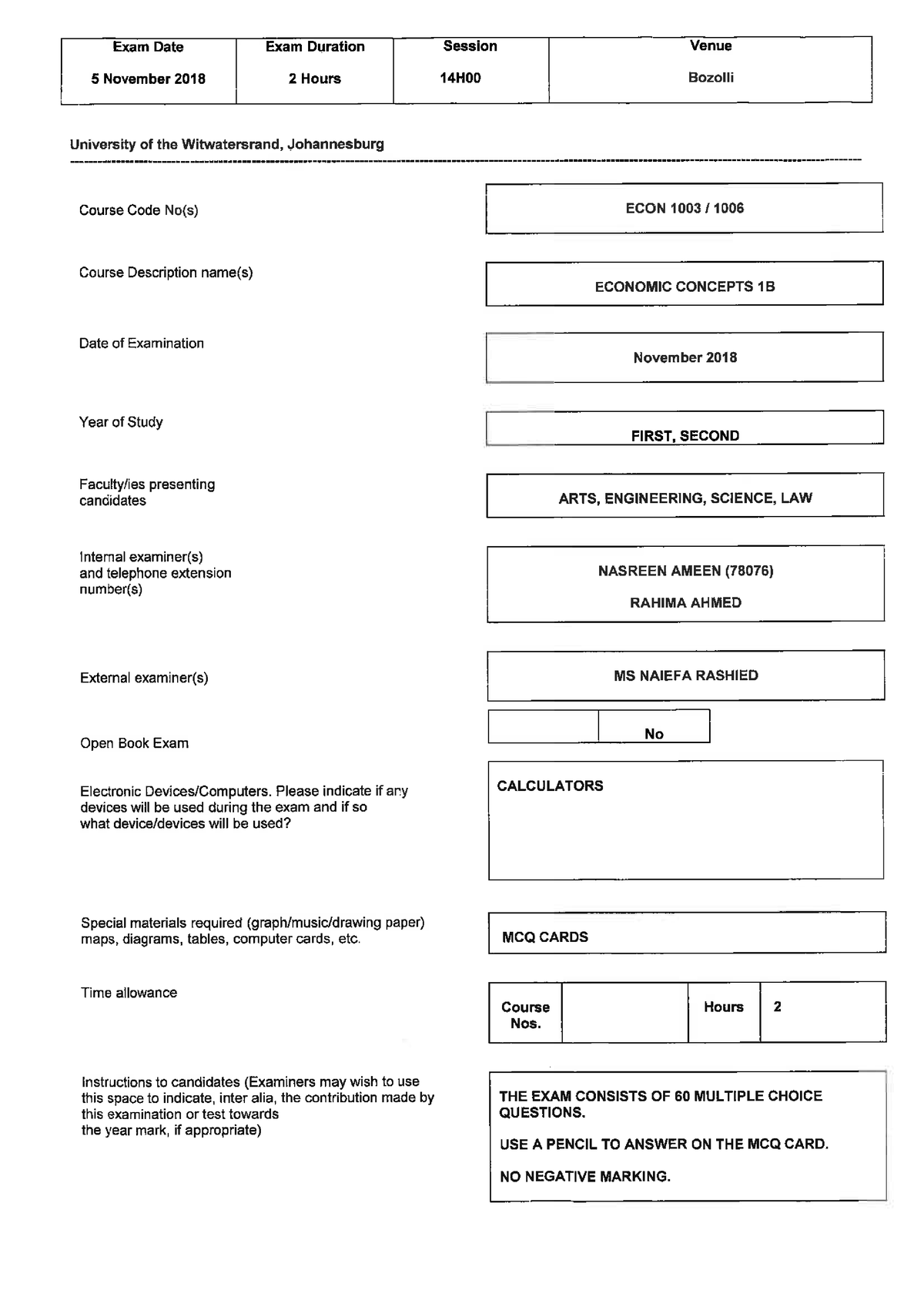 ECON1003-1006 exam paper - Econ1002A - Studocu