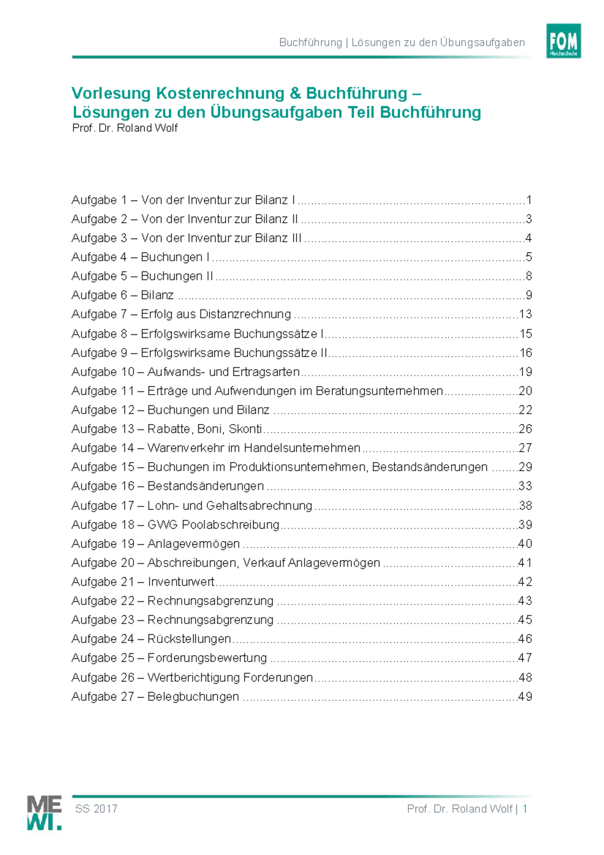 Buchführung AufgabenLösungshilfe FOM Hochschule StuDocu