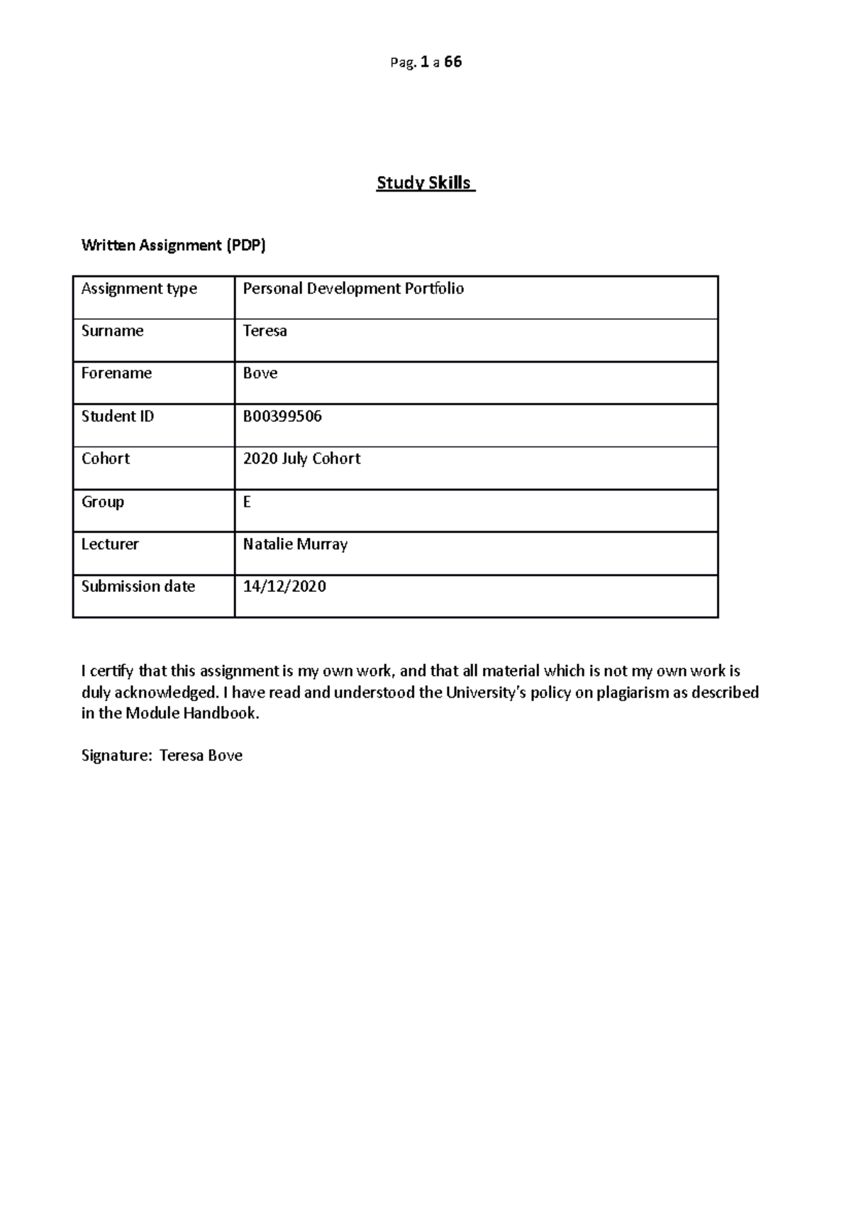 Study Skills PDP complete - Study Skills Written Assignment (PDP ...