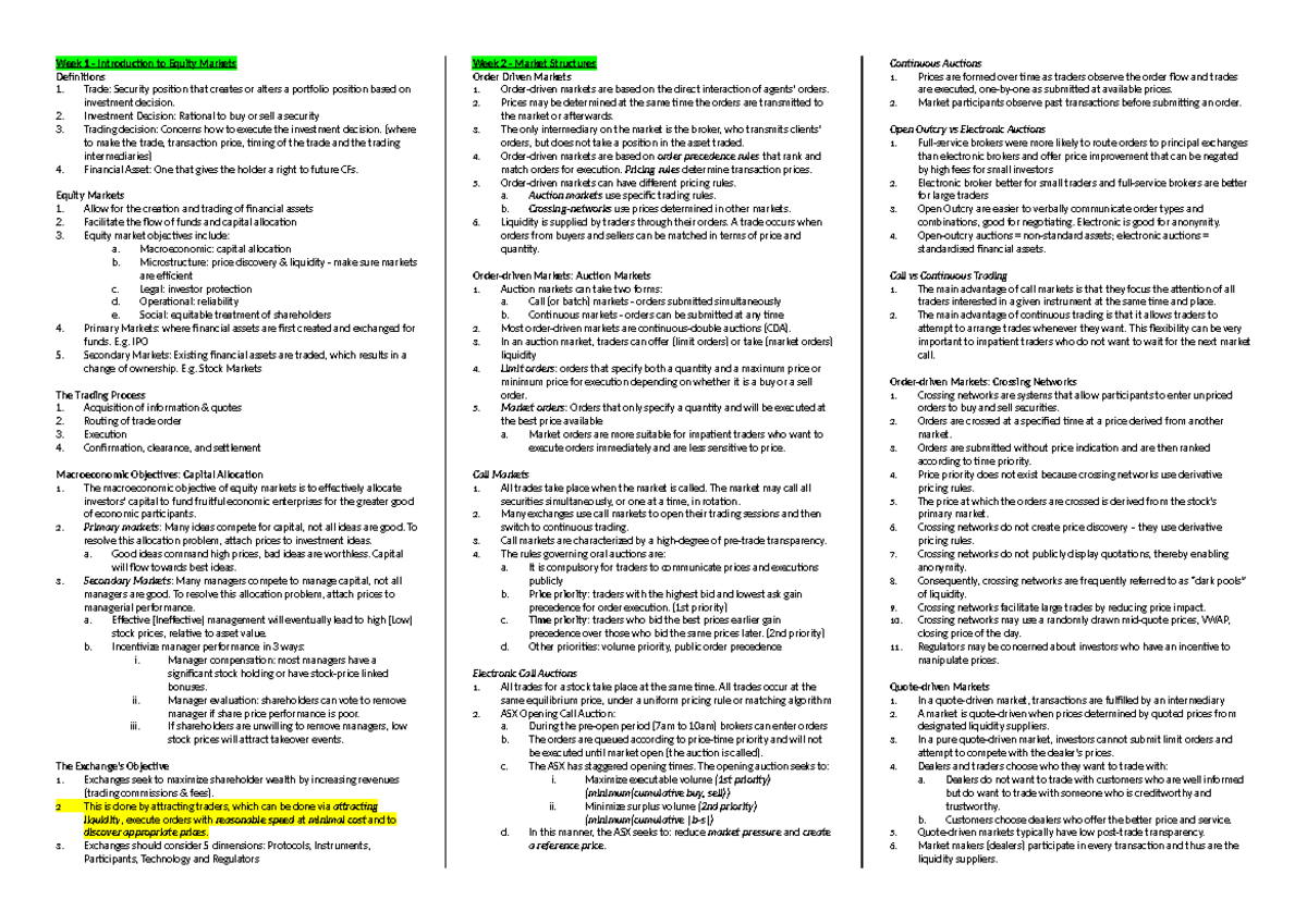Final Exam Notes - Exam - ####### Week 1 - Introduction to Equity ...