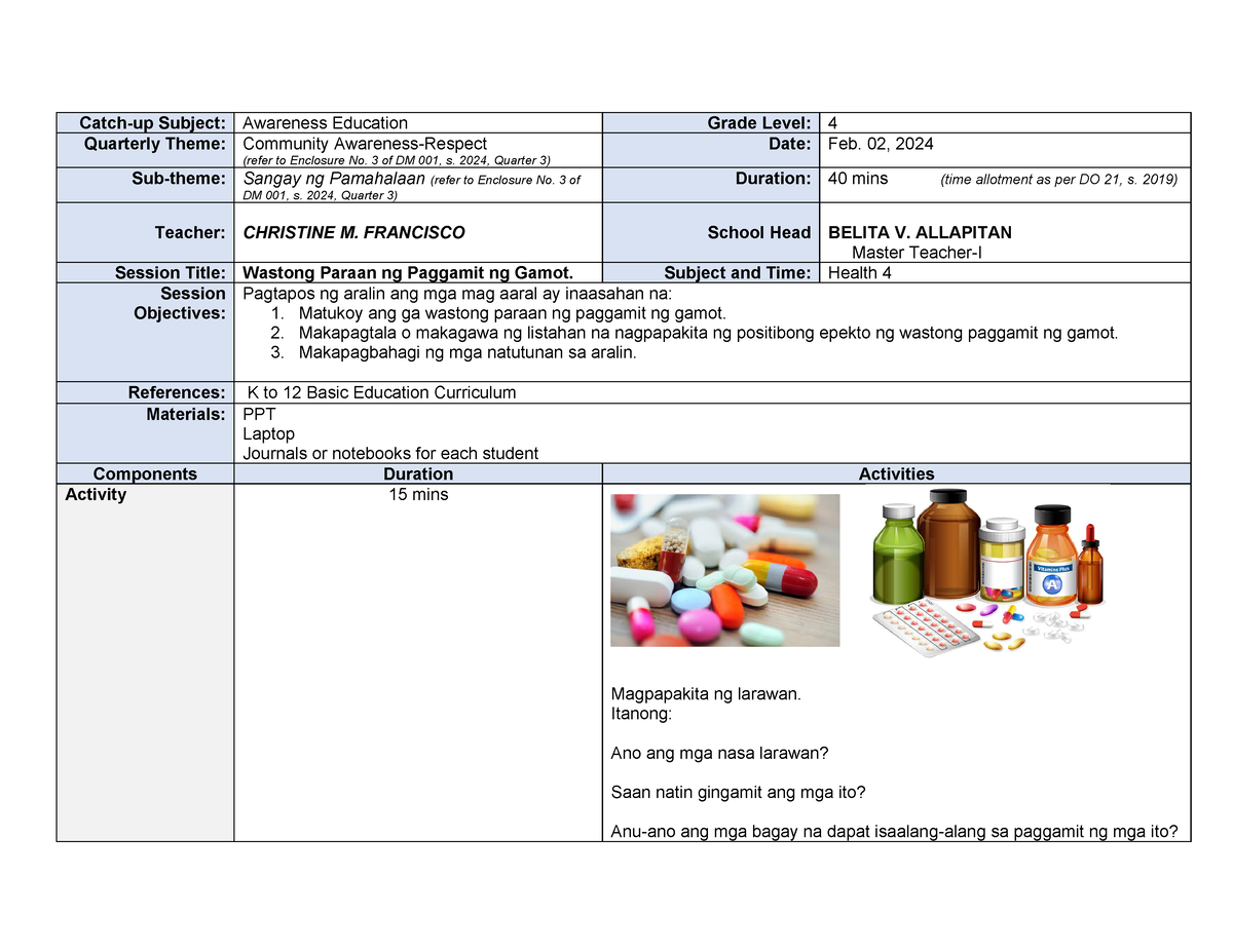 Grade 4 Health Reading CatchUP Friday tin Catchup Subject