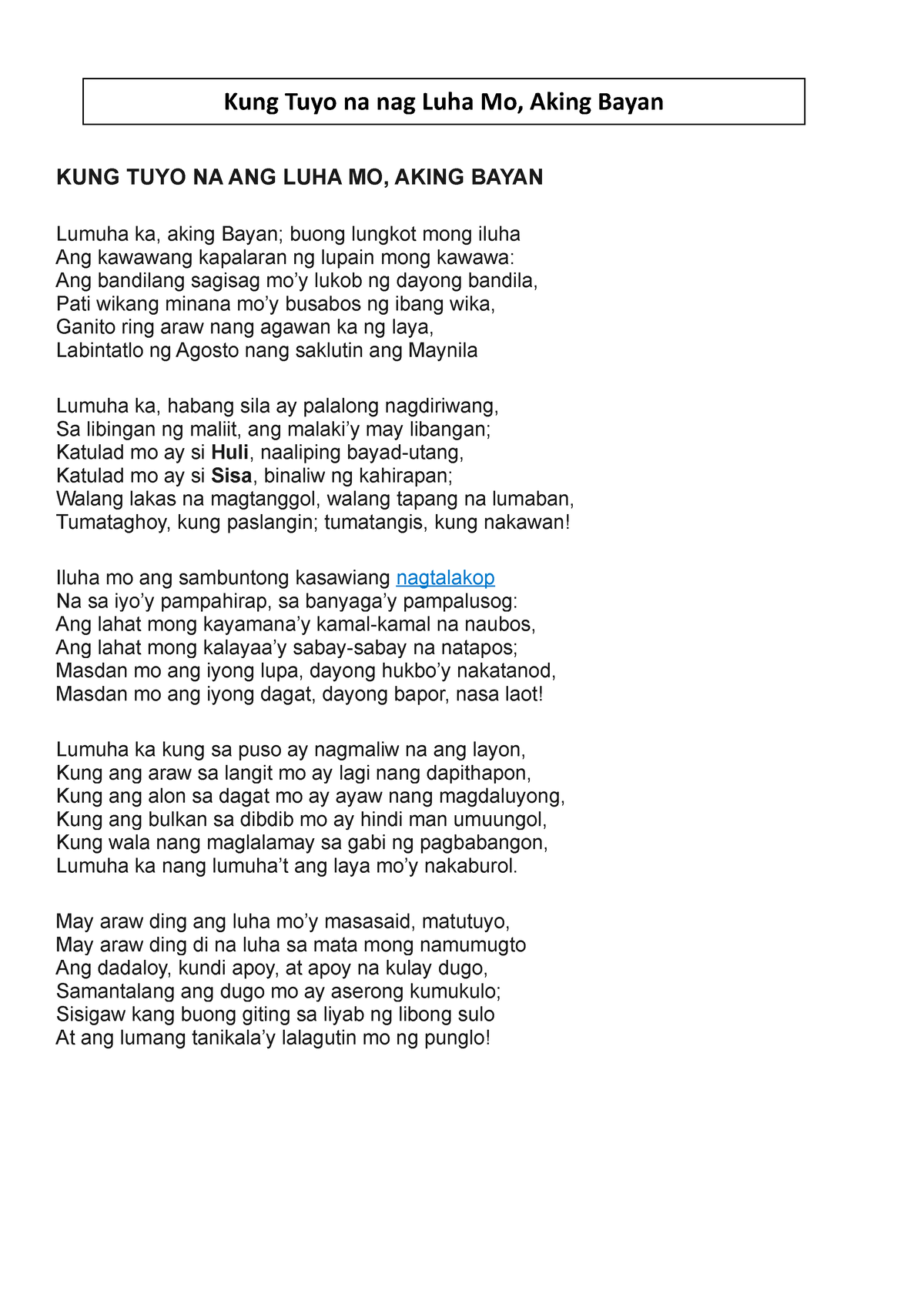 Kung Tuyo Na Ang Luha Mo Aking Bayan Tula Aralin Sa F 7485