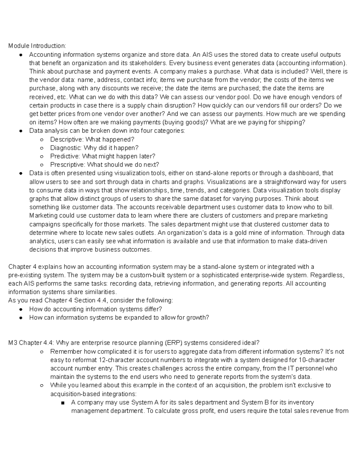 M3 C4.4 Notes Software and Systems ACC-315 - Module Introduction ...