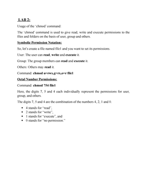 Introduction To Linux Server Class 2 Lab 2 Usage Of The Chmod Command The Chmod Command Is Studocu